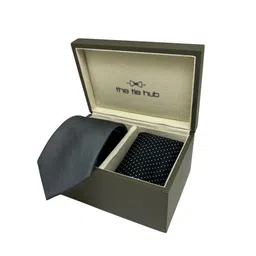 The Tie Hub Men Accessory Gift Set of Silk Polka Dot Printed Necktie with Cufflinks-image-59