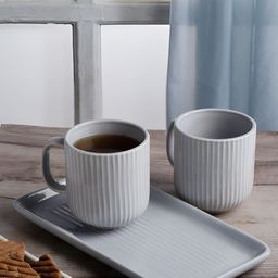 Myntra Elegant Homes Grey 3 Pieces Stripes Ceramic Glossy Mugs With Tray-49