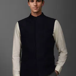 Louis Philippe Men Embroidered Slim-Fit Woven Nehru Jackets-11