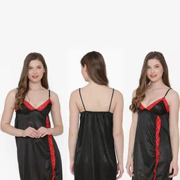 PHALIN Silky Satin Babydoll Dress - Black (Size - Free )-image-2