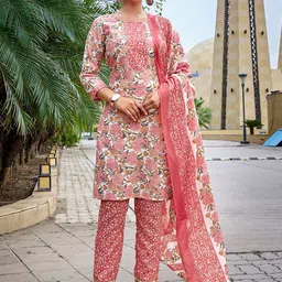 Royal Export Floral Printed Gotta Patti Regular Kurta with Trousers & Dupatta-picture-0