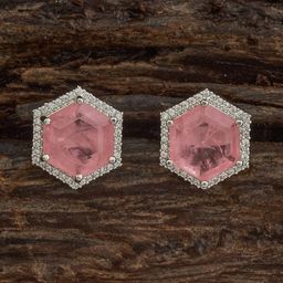 Kushal's Fashion Jewellery Rhodium Plated Zircon Studded Geometric Studs Earrings-18