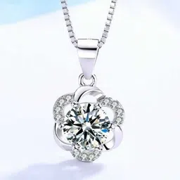 Bling Queen Silver-Plated Floral-Shaped Cubic Zirconia Studded Pendant With Chain-13
