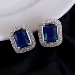 Opal Touch Rhodium-Plated Crystal Studded Square Shaped Studs image 3