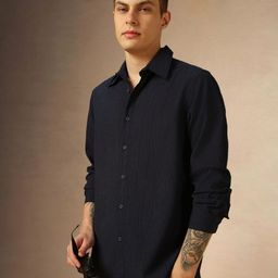 Dennis Lingo Men Comfort Spread Collar Textured Solid Cotton Casual Shirt-image-58