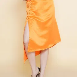 BAESD Women One Side Slit High Low Knee Length A-Line Skirt-image-62