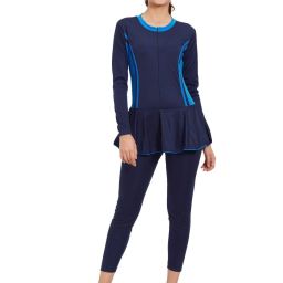 One Piece Full Body SwimSuit Maximum Coverage | UV Protection | Removable Pads Self Design Women Swim-dress Blue Swimsuit-image-43