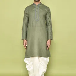 Arihant Rai Sinha Men Ethnic Motifs Embroidered Regular Thread Work Pure Cotton Kurta with Dhoti Pants-7