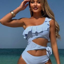 Plus Curvves Striped One Shoulder Bodysuit-20