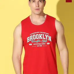 WOOSTRO Pack Of 2 Printed Combed Cotton Gym Vests - VWS26(BKLN RED)(ENJOY MAROON)-2