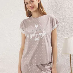 Trendyol Printed Round Neck Pure Cotton Night Suit-image-27