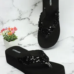 LOVEHUSH Women Embellished Canvas Wedge Sandals-picture-51