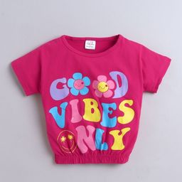BRIGHT STARS KIDSWEAR Girls Typography Printed Round Neck Pure Cotton T-shirt-image-10
