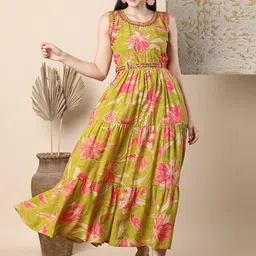 FASHOR Tropical Printed Belted Fit and Flare Midi Dress-picture-17