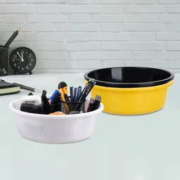 Kuber Industries Yellow and Black 3 Pieces Multipurpose Storage Desk Organisers-73