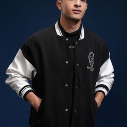 HIGHLANDER Men Stand Collar Typography Printed Cotton Casual Bomber Jacket-image-62