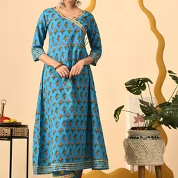GLOWWORLD Women Floral Printed Angrakha Kurta with Trousers & With Dupatta-picture-12
