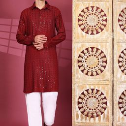 Pro-Ethic STYLE DEVELOPER Men Embroidered Regular Sequinned Kurta with Salwar image 5