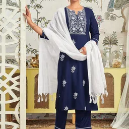 KALINI Women Ethnic Motifs Embroidered Regular Sequinned Kurta with Trousers & With Dupatta-11
