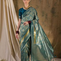 SAINOOR Ethnic Motifs Zari Silk Blend Banarasi Saree-image-63