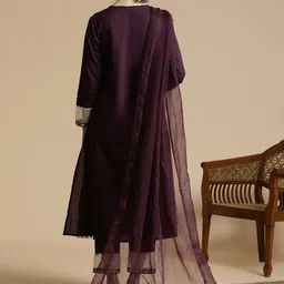 Anouk Floral Embroidered Regular Thread Work Straight Kurta with Trousers & Dupatta image 4