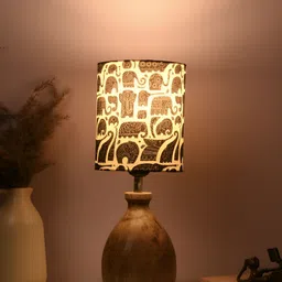 green girgit Black Printed Wood Cylindrical Shaped Table Lamp-9
