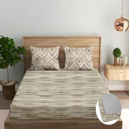Trance Home Linen Taupe & Brown Printed 180 TC King Bedsheet Sets - 1.83 m x 1.52 m-image-63