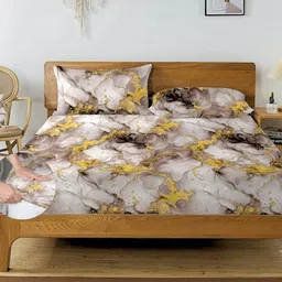 HIDECOR Grey & Gold-Toned Geometric 210 TC King Bedsheet with 2 Pillow Covers-picture-39