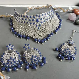 VATSALYA creation Alloy Gold- plated Blue Jewellery Set-25