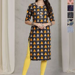 7Threads Women Pack Of 6 Geometric Printed Regular Straight Calf Length Kurtas-image-72