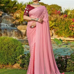 K 5 Fashion Striped Pure Chiffon Saree With Unstitched Blouse Piece-picture-45
