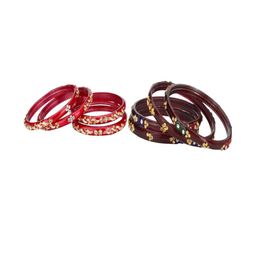 SOMIL Set Of 8 Red Alloy Artificial Stones and Beads Antique Bangles-image-91