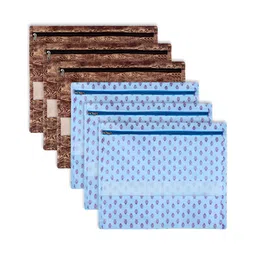 Aura Brown & Blue 6 Pieces Printed Single Saree Bags Organisers-picture-39