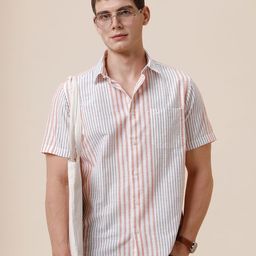 Crocodile Men Vertical Striped Spread Collar Cotton Casual Shirt-image-41