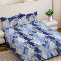FABINALIV Blue & Navy Blue Geometric Woollen 300 TC Double King Bedsheet Set-2.50mX2.25m-image-73