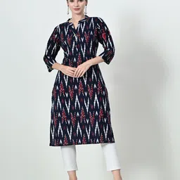 MAURYA Ikat Printed Notch Neck Pure Cotton Straight Kurta-56