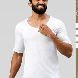 AMUL COMFY Men's Pure Cotton White with Sleeve Vest Pack of 4-26