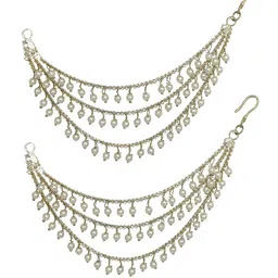 FEMMIBELLA Gold-Plated Artificial Stones Studded & Beaded Chandbalis With Ear Chain image 4