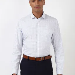 Peter England Men Spread Collar Grid Tattersall Checked Polycotton Slim Fit Formal Shirt-picture-20