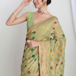 Janasya Geometric Zari Woven Design Saree with Blouse Piece-picture-46