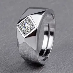 The Roadster Lifestyle Co Men Silver-Plated American Diamond-Studded Finger Ring-97