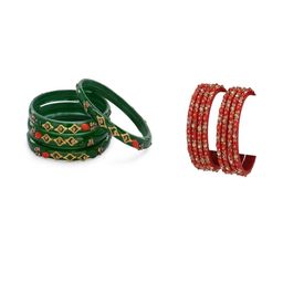 SOMIL Set Of 12 Glass Artificial Stones & Beads Bangles-picture-29
