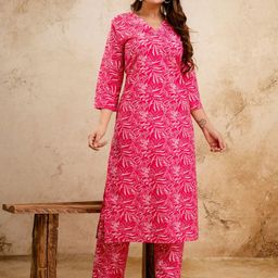 Veshviti Women Floral Printed Cotton Kurti with Trousers-image-13