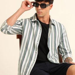 Bushirt Men Classic Fit Vertical Striped Spread Collar Cotton Casual Shirt-picture-43