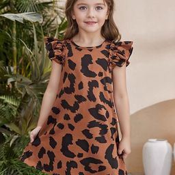 INCLUD Girls Print Flutter Sleeve A-Line Dress-image-1