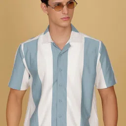 V-Mart Vertical Striped Short Sleeves Cotton Shirt-image-82