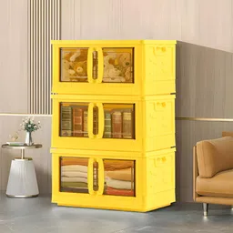 RUBOXA Yellow 3 Units Textured Drawer Organiser With Lid & Wheels-51