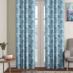 Aura Blue & Grey 2 Pieces Geometric Printed Room Darkening Door Curtain-image-87