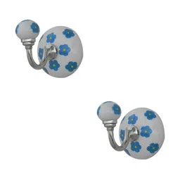 IndianShelf White and Blue 2 Pieces Floral Printed Ceramic Wall Hooks-image-65