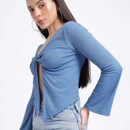 glitchez Twist & Flair Flared Sleeve Twisted Front-Open Top image 4